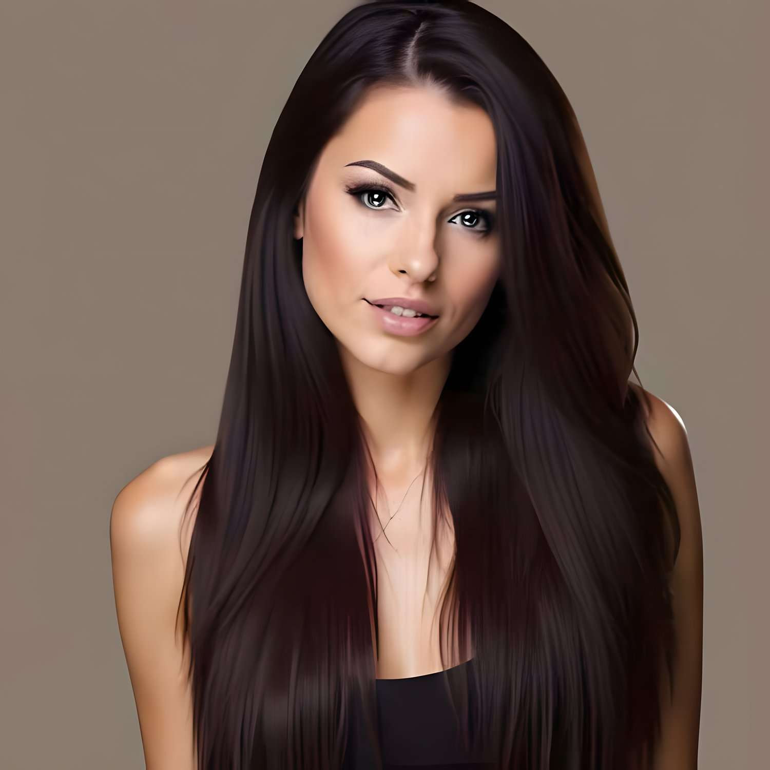 Modell med hair extensions i fargen #1b Off Black