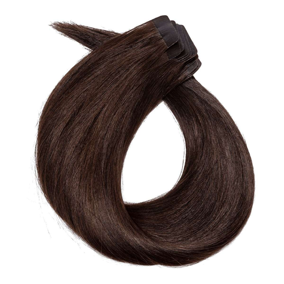 Tape extensions i fargen #2 Darkest Brown, ekte hår